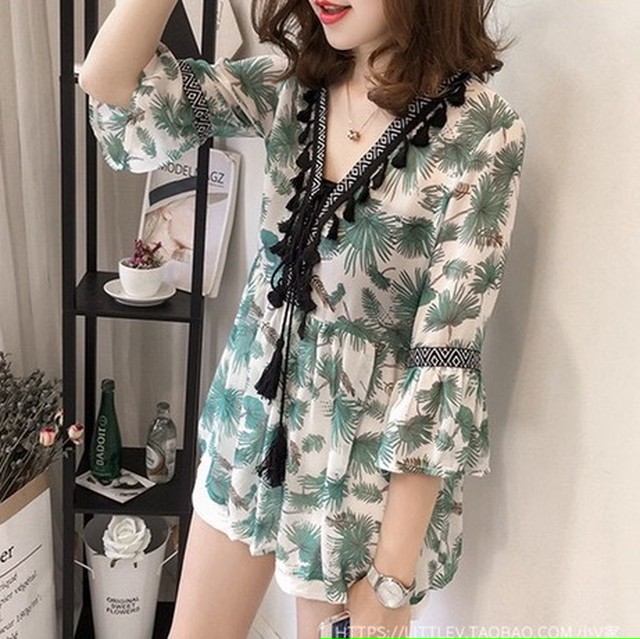 即納 ボタニカル フリンジ デザインブラウス 韓国ファッション 4 Brile フォーブライル