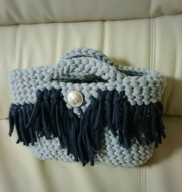 Ssize 手編み オルテガトートニットバッグ Tシャツヤーン ズパゲッティ フリンジバッグ トートバッグ 大人の天然石 アクセサリー材料パーツshop ぶらんぴじゃっと