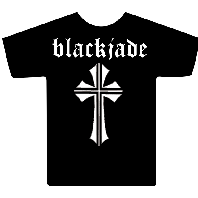 黒ｔシャツ 十字架 バックプリント Blackjadeロゴ入り Blackjade