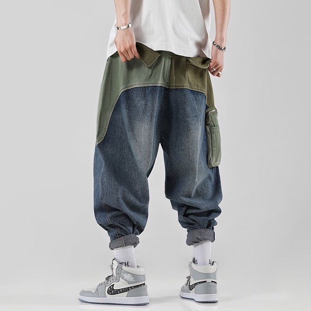 ミリタリー デニム ワイドパンツ ミリタリーパンツ ワイドデニム カーゴパンツ メンズ M L Xl程度 オーバーサイズ ゆったり 原宿 韓国 お洒落 新品 秋物 冬物 チベタンタイガーラグ販売店 古着屋 Amukurium