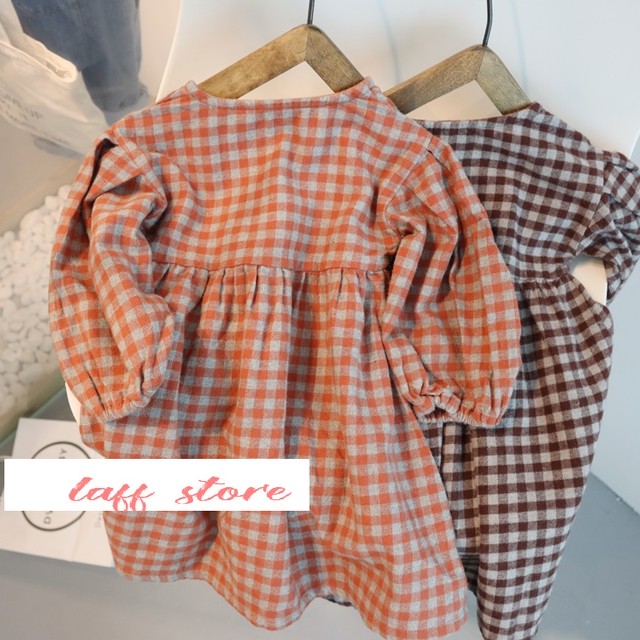 チェック ワンピース 長袖 レトロ スカート 韓国子供服 キッズ ベビー プチプラ 80 90 100 110 1 130 0歳 1歳 2歳 3歳 Laff Store For Baby Kids