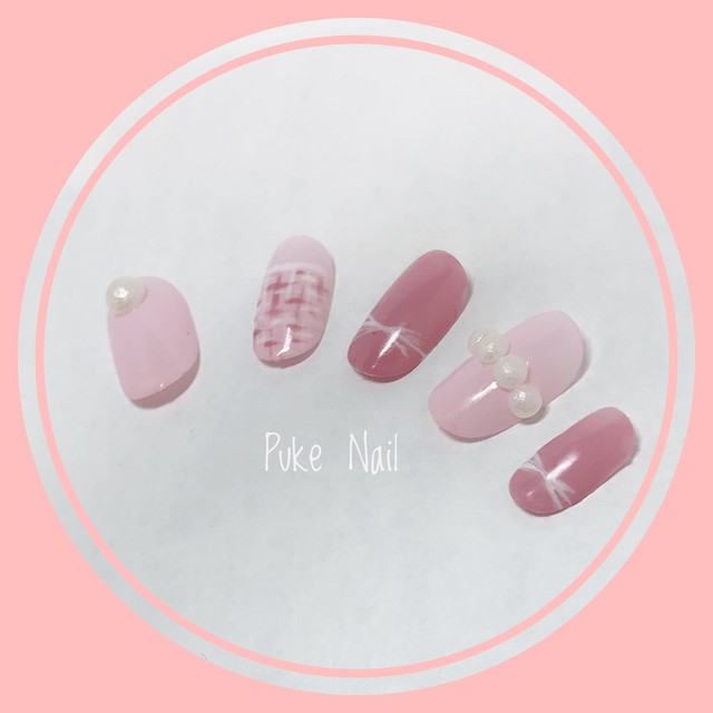 オーダーサイズ無料ネイルチップ 桜色 ミルクピンク パール ネイルチップ つけ爪 購入ならpuke Nail