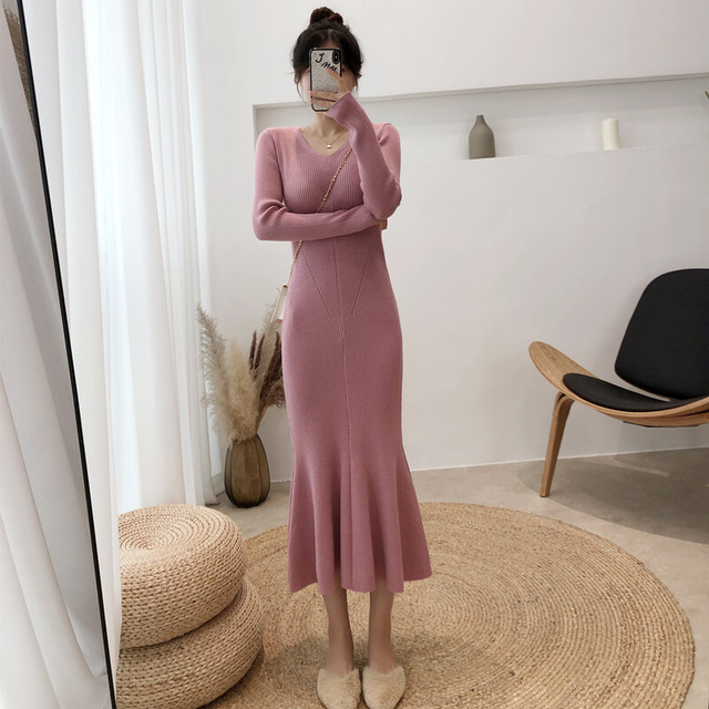 ワンピース ロングワンピース マキシ丈 フレアワンピ ニットワンピ マーメイド タイト シンプル 長袖 秋 冬 大きいサイズ 10代 代 30代 40代 50代 Ptngt0705 Shop Suba