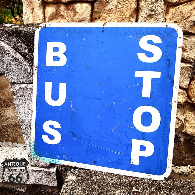 Usa ヴィンテージ Bus Stop バスストップ Wフェイス 道路標識 両面看板 ロードサイン 青 I 252 009 Antique Style アンスタ アメリカ買付けのヴィンテージ アンティークのおみせ