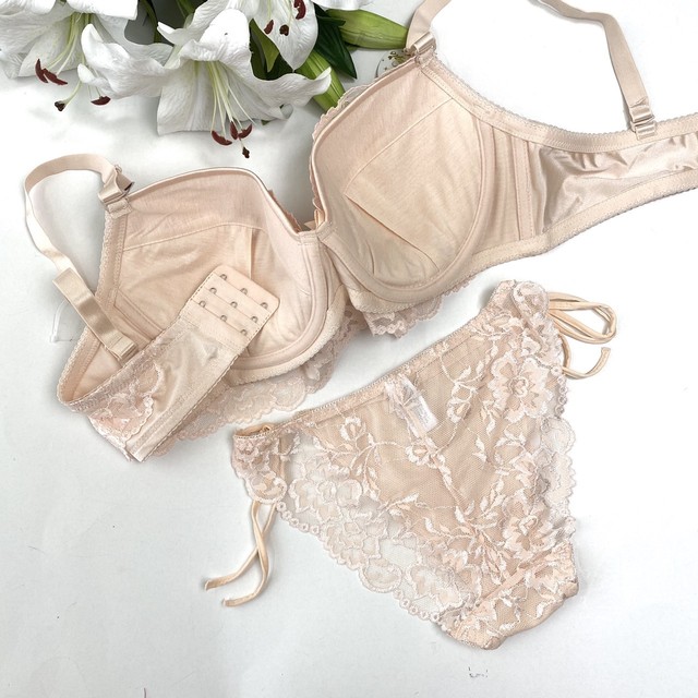 巨乳になりたい男性様歓迎 ブラショーツセット 総レース 紐パンset ピーチ Fカップ アンダー85cm Llショーツ 大きいサイズ 女装 男の娘 下着 女装 女装下着の通販 フリージア