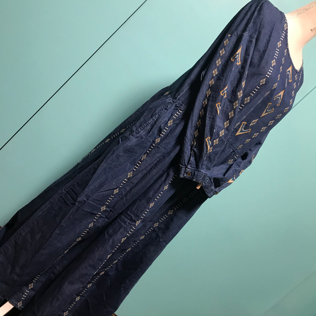 マライカ デニム幾何学刺繍ワンピース ブルー のんき屋 大阪富田林