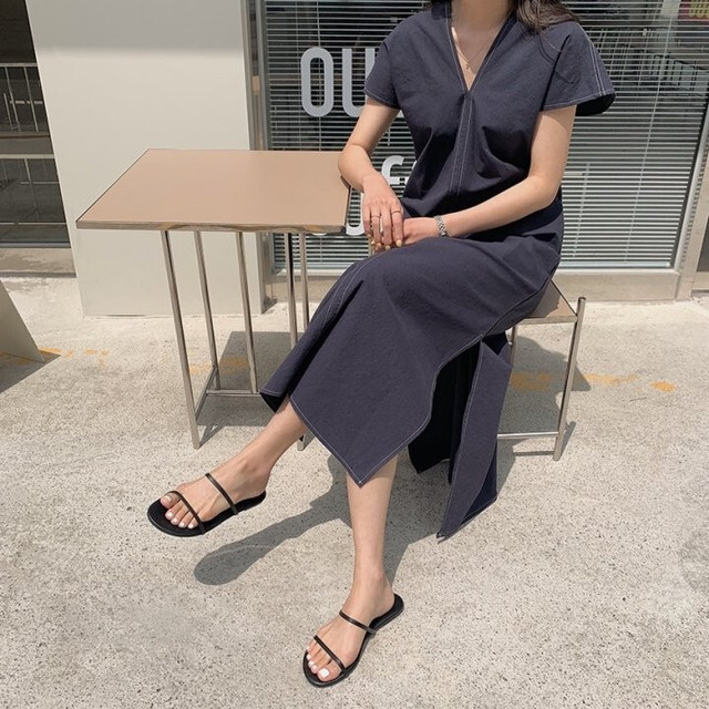 リネンワンピース 半袖 韓国 大人 ナチュラル 白 おすすめ 大きいサイズ おしゃれ 涼しい 通販 夏 コーデ 人気 ネイビー 部屋着 ホワイト マキシ丈 マタニティ ママ 安い リゾート 旅行 ルームウェア 通販 Vネック ワンピース ロング スカート 2595 Sayurio