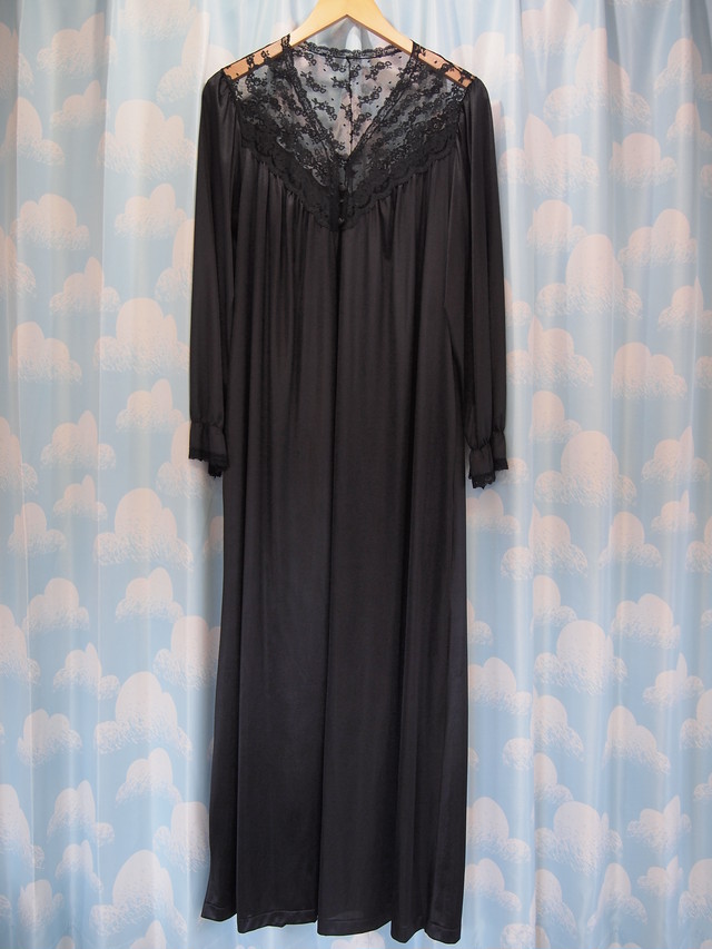 古着 ランジェリー はおり 長袖 前開きワンピ 黒 ブラック 古着屋 めるへん野郎