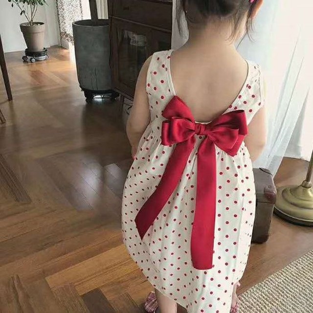 ワンピース 子供服 キッズ ラウンドネック ノースリーブ ドット柄 可愛い洋服 韓国風 Aライン 個性 おしゃれ カジュアル コットン 入園式 ギフト 出産お祝い レッド ブルー 綿100 ワンピの里