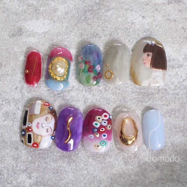 Nail Tip 絵画paintコース フルオーダーネイルチップ Nail Atelier Comodo