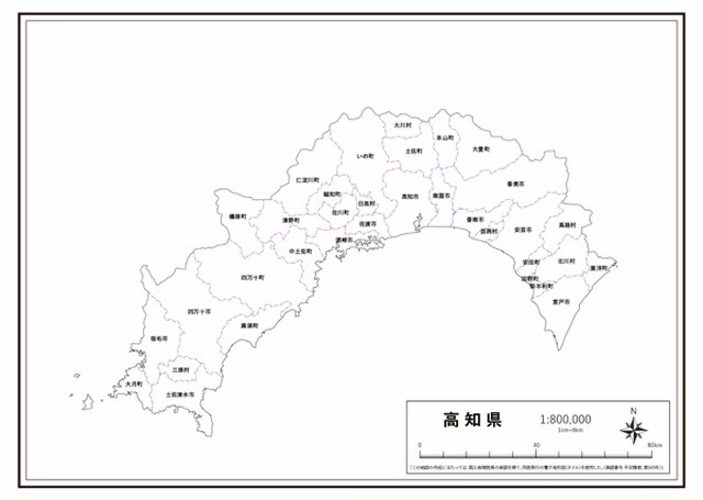P3高知県 市町村名 K Kochi P3 楽地図 日本全国の白地図ショップ