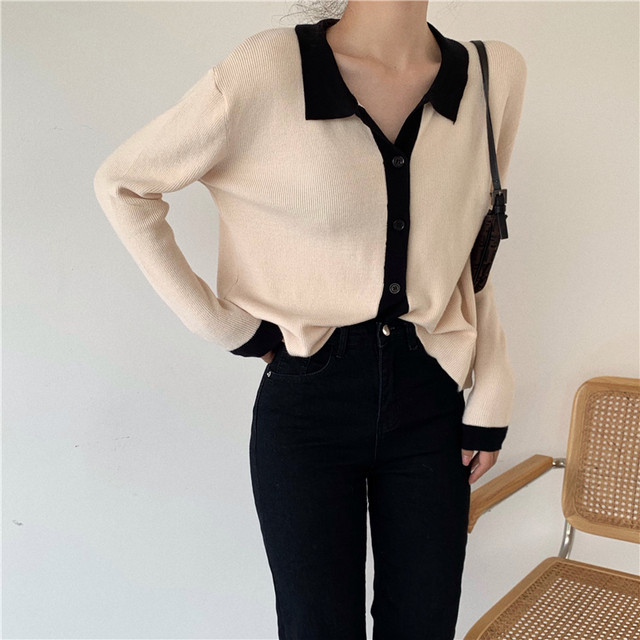 バイカラー 前開きニットトップス カーディガン アウター 秋服 冬服 通勤 レディース I0527 Aeka Clothet For Worker