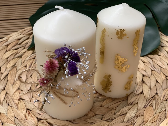 Lサイズ Dry Flower Candle ドライフラワーキャンドル Vintage Gold Candle ヴィンテージ風ゴールドキャンドル Detox Wedding Labo