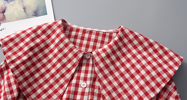ビッグカラー ギンガムチェック柄 ブラウス シャツ 長袖 キャンディスリーブ カジュアル ガーリー 個性的 かわいい 通学 お出かけ デート 春 秋 Rb A09 0013 Redbell