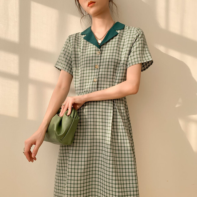 Green Check Pattern Dress グリーンチェック柄ワンピース Karry