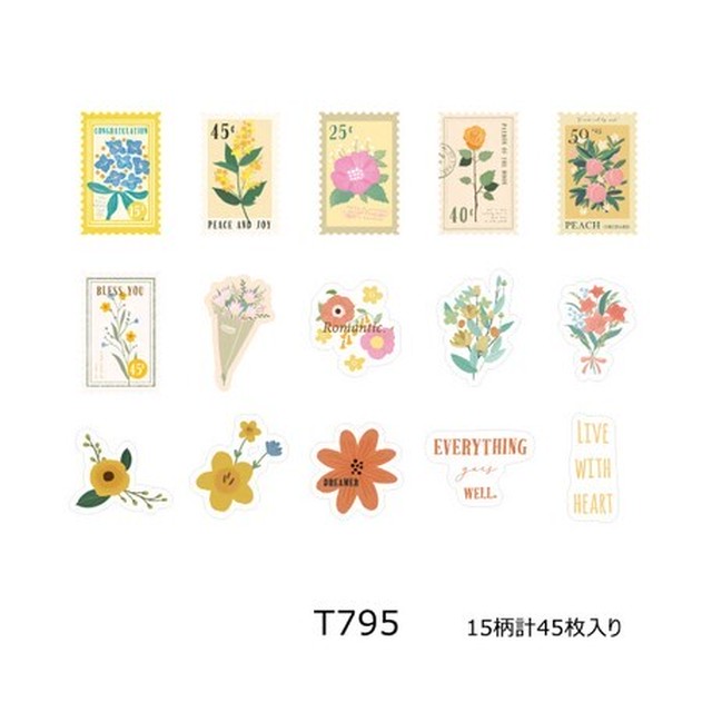 シール 花束シリーズ 45枚入り 海外 マスキングテープ専門店 ヨハク社