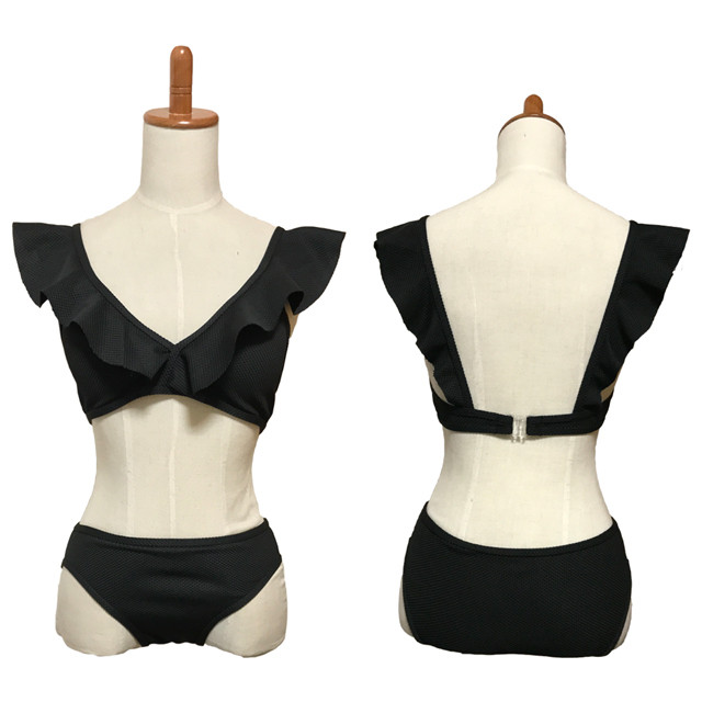 黒 人気のフリル Vネック フリル ビキニ ビーチ リゾートファッション Torehapi