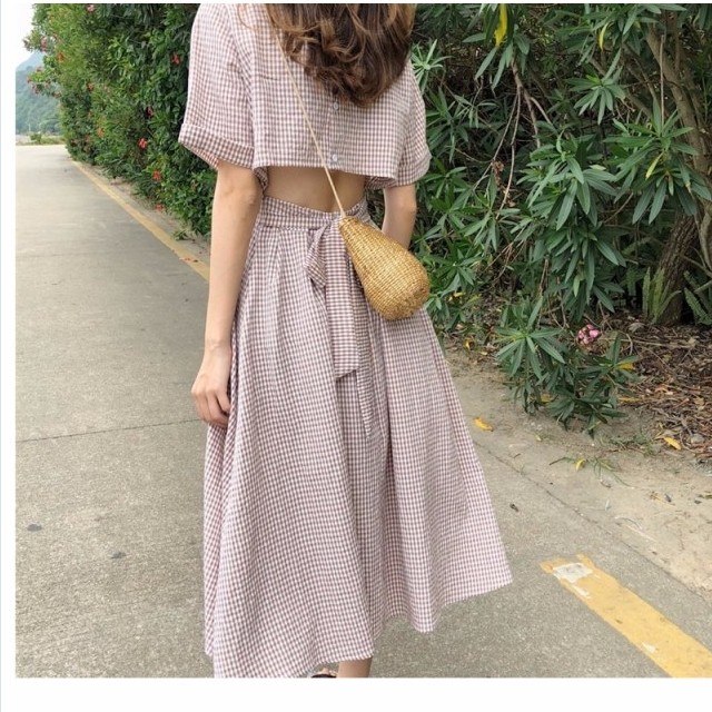 夏服 レディース ワンピース レディース チェック柄 ウエストゴム 半袖 ロングワンピース 大きいサイズ 大人カジュアル レトロ 夏新作 夏 Basecamp49