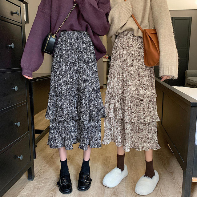 花柄 プリーツロングスカートラッフル フリル おしゃれ シンプル 体型