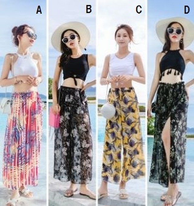 ビキニ ボタニカル 3点セット 全4種類 タンキニ シフォン マキシスカート ロングパンツ 無地 ハイウエスト 体型カバー レディース 水着 大きいサイズ Lalas