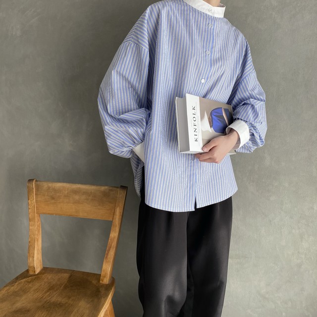 volume sleeve stripe shirt