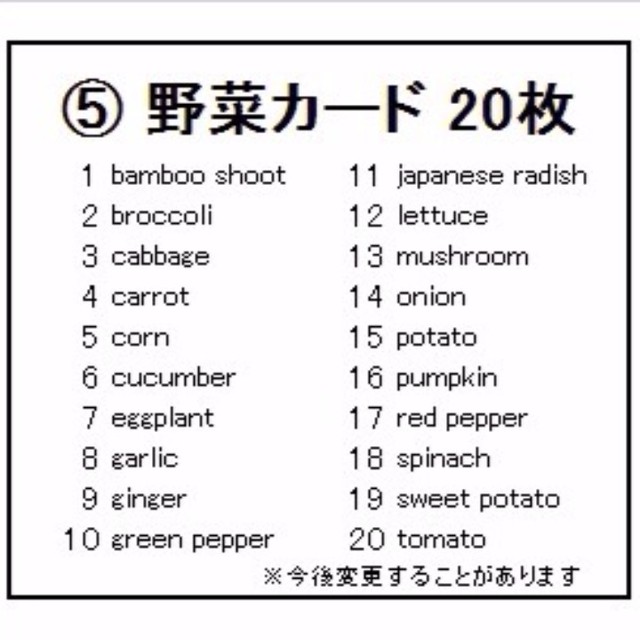 フラッシュカード 野菜枚 Nanamamaqread