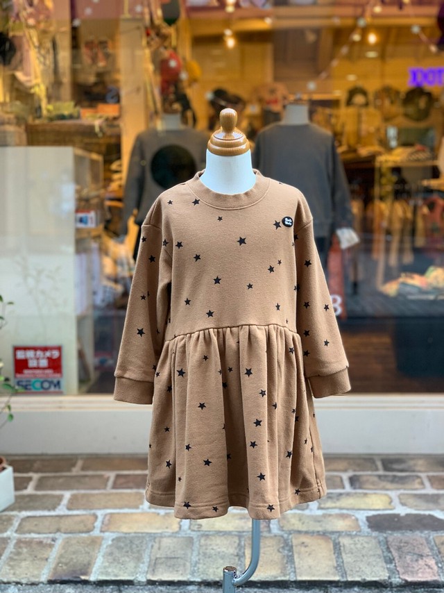 Kids Needle Works ニードルワークス Star Print One Piece ブラウン 90 150cm 星柄ワンピース Olive Drab オリーブドラブ子供服 レディース