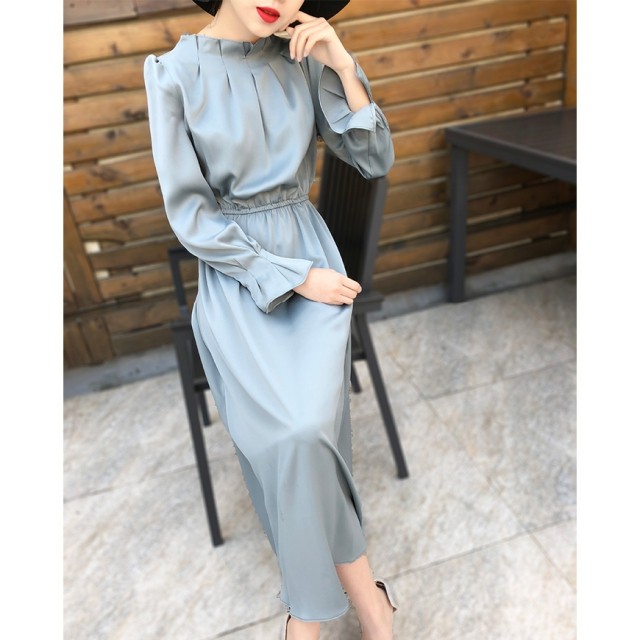 商品詳細 結婚式 パーティードレス ワンピース ワンピ お呼ばれ 二次会 披露宴 パフスリーブ マキシ ミモレ丈 ピンク ブルー 洗練された フォーマル 40代 30代 代 袖付 ミセス レディース タイト オシャレ Favoritdress