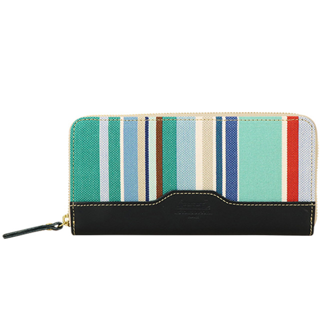 【LES TOILES DU SOLEIL】 ロングウォレット(プチ カプリ ブラン ターコイズ/PETIT CAPRI Blanc Turquoise )×ダークネイビー