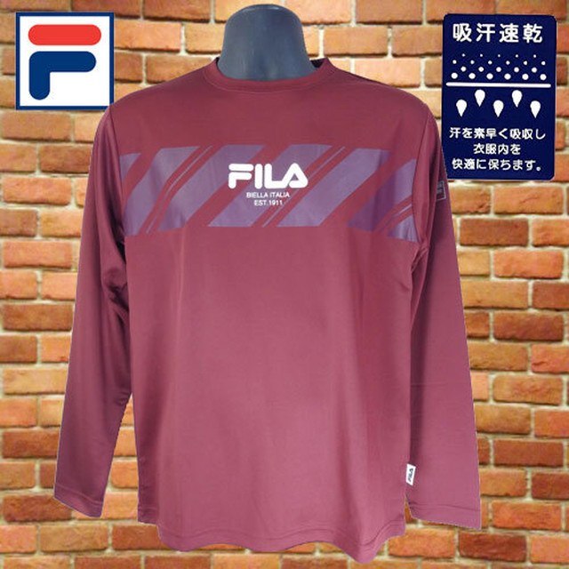 Fila フィラ Fm5360 ワイン メンズtシャツ 長袖 テニス ウェア スポーツ 吸水速乾 汗を吸収し乾きやすいカットソー ロゴ おしゃれ 服秋 ファイブスター