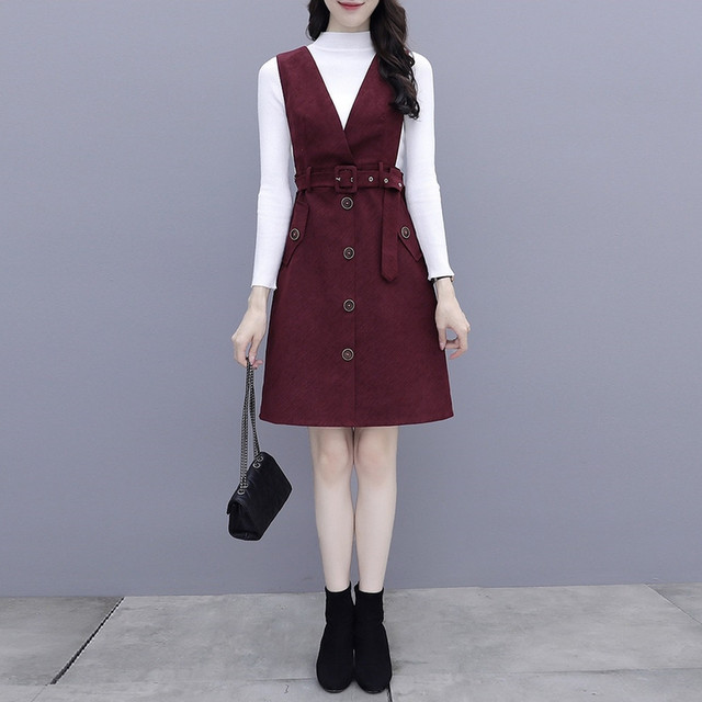 Vネック フロントボタン ワンピース ベルトset レディース ジャンパースカート ミディ丈 ノースリーブ サロペット 春 ディープスリットvネック Officewalaa オフィスワラア レディースファッション スタイル