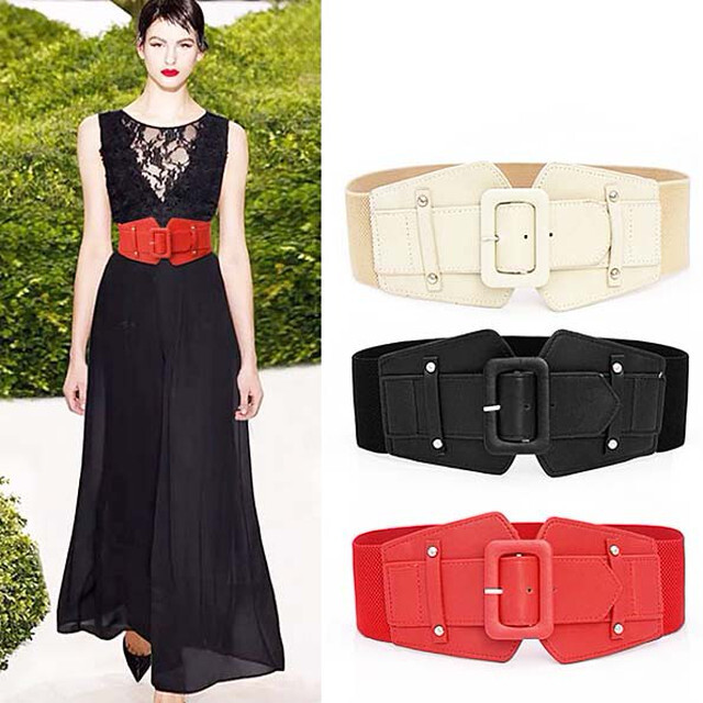 No 7970 レッド D レザー 幅広ゴムベルト コルセットベルト サッシュベルト パーティードレス ワンピース チュニック シャープ お洒落 ウエストマーク Next Dream