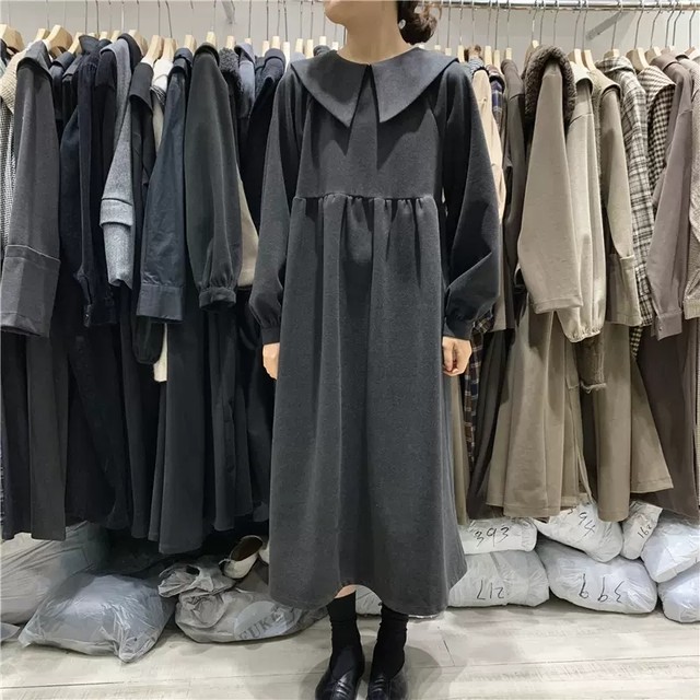 ビッグカラーワンピース レディース ワンピース ニット ニットワンピース マタニティ マタニティウェア 襟 ビッグカラー 大きいサイズ ビッグシルエット エレガント 長袖 体型カバー カジュアル 羽織るだけ オシャレ ママ リラックス 無地 2378 Sayurio レディース