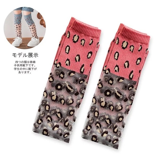 春夏も履けるハイソックス ヒョウ柄シースルーニーハイソックス 豹柄 靴下 キッズソックス インポート子ども服 Hikari