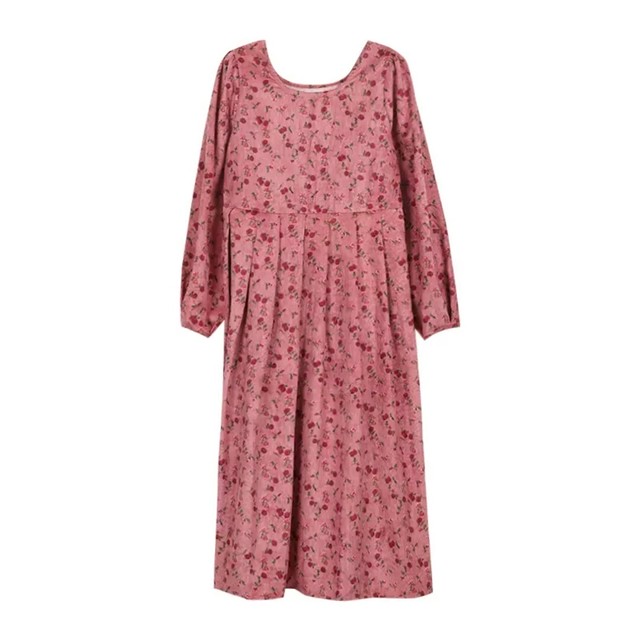 マキシ丈 花柄 コーデュロイ ワンピース ドレス 大人 キレイめ 可愛い カジュアル お出かけ お買い物 デート 女子会 秋冬 春 通学 学生 通勤 韓国ファッション Like Fashion