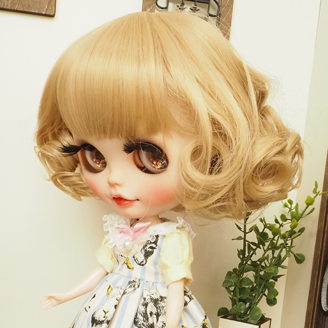 ドールウィッグ フレンチカールボブ ミルクティ ネオブライス 10インチ プーリップ Bonbon Rouge Doll Wig Shop