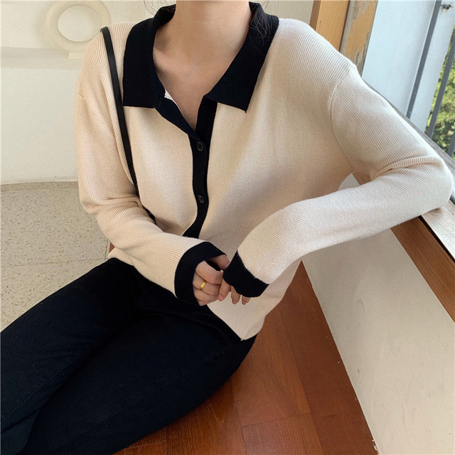 バイカラー 前開きニットトップス カーディガン アウター 秋服 冬服 通勤 レディース I0527 Aeka Clothet For Worker