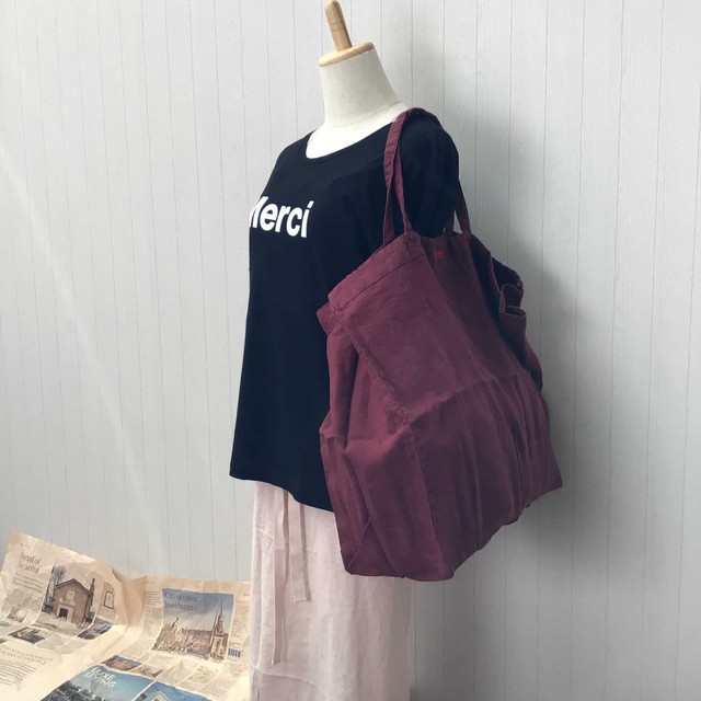 Merci リネントートバッグ ワインレッド 29