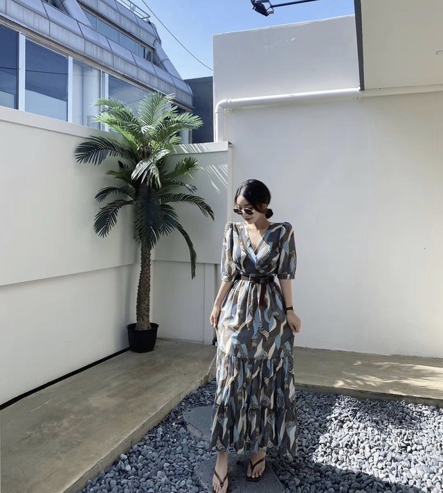 送料無料 ロングワンピース ヒョウ柄ワンピース 体型カバー おしゃれ 韓流ファッション ヨニ屋