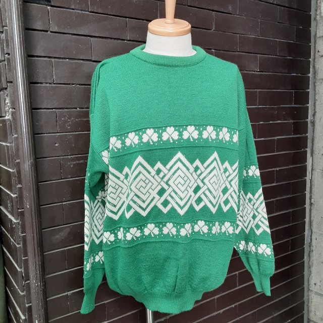 Clover Patterned Sweater Knit クローバー柄 セーター ニット Small Change ヴィンテージ 古着 Smallchange スモールチェンジ