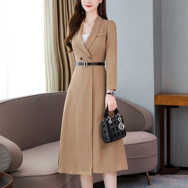 即納有り ワンピース ドレスコート トップス 秋 長袖 ひざ下丈 ウエストマークベルト ベルト フェミニン シンプル 上品 清楚 きれいめ シック お出かけ 通勤 着回し 大人女子 デート 旅行 女子会 Quadrifolie クローバー