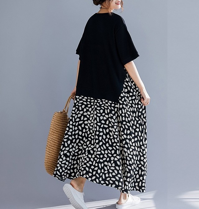 大きいサイズ レディース 重ね着ワンピース 長袖 秋冬 春夏 半袖 ブラック 花びら柄 S277 大きいサイズ 送料無料 レディース通販店 ｋｅｃｃｈi 静岡 Base売り場