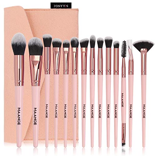 Maangeメイクブラシ 1４本セット 化粧ブラシセット 超柔らかい フェイスブラシ 可愛い化粧筆 アイシャドーブラシ 専用収納ポーチ付き 携帯便利 ピンク On The Promenade