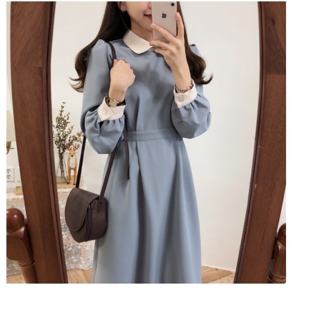 韓国 ファッション ワンピース レディース 無地 ワンピース ロングワンピース 長袖 黒 切り替え 韓国系 レディース ワンピース カジュア Basecamp49
