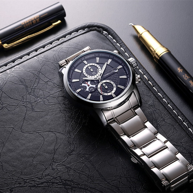 トルボロビジネスメンズ腕時計高級ブランドステンレススチール腕時計クロノグラフアーミーミリタリークォーツ腕時計レロジオマスキュリーノ Black Braverybase