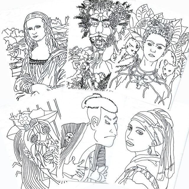 アートキット Artists Portrait Collage 世界の名画コラージュ 塗り絵シート 絵具 マテリアル 額付き Little Artists League Shop