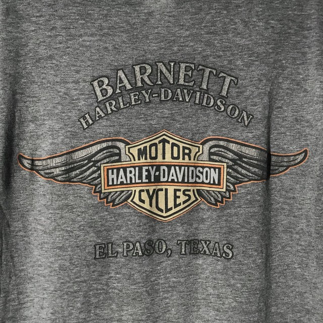 送料無料 Harley Davidson Print Tee Shirt ハーレーダビッドソン グレー ロゴプリント 半袖 リンガー Tシャツ ヴィンテージショップ Smoke