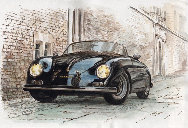 高画質水彩イラストデータ Porsche 356a Speedster Petrolhead Studio