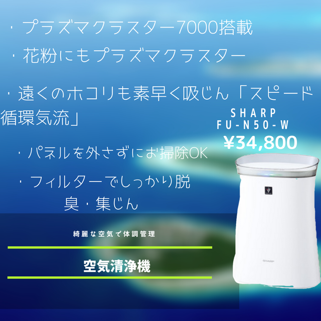 シャープ Sharp Fu N50 W 空気清浄機 プラズマクラスター7000 プラズマクラスター 14畳 空気清浄 23畳まで ホワイト系 ナゴヤ家電
