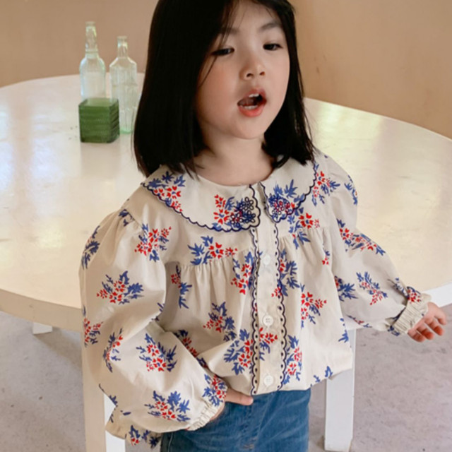 花柄ブラウス おしゃれ 女の子 トップス シャツ 長袖シャツ キッズ ティーン 韓国子供服 可愛い ナチュラル 花柄 丸襟 フラワー 春 秋冬 オールシーズン 韓国 Ss184 Berceau Select Shop ベルソー セレクトショップ キッズ 親子ペアetc